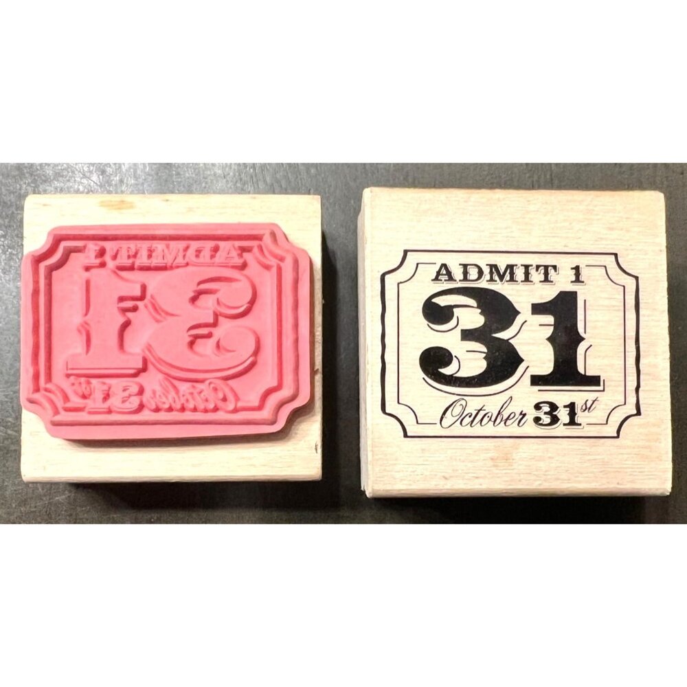 CraftSmart Wooden Rubber Stamp  - Halloween Themed "Admit 1" Ticket Design
